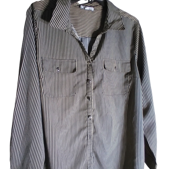 Notations black tan stripe long sleeve blouse - Picture 1 of 10